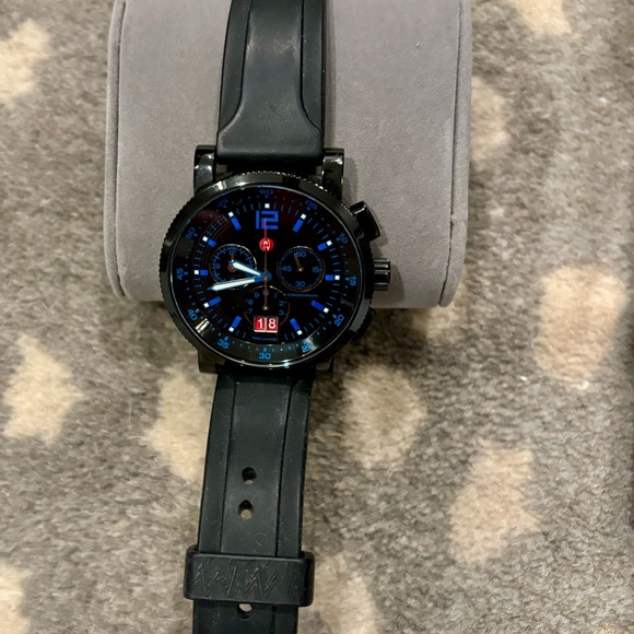 Michele Sportsail Chronograph Watch Black Blue Silicone Strap Unisex - Picture 4 of 10